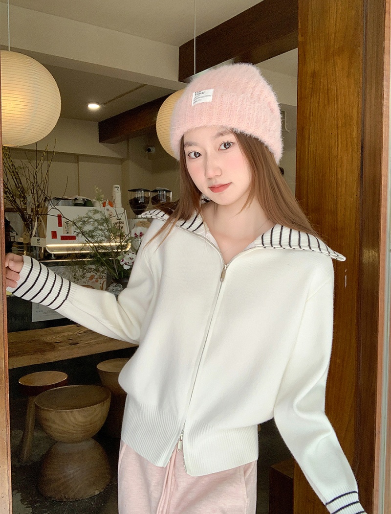 Unique slim tops double zip stripe cardigan for women