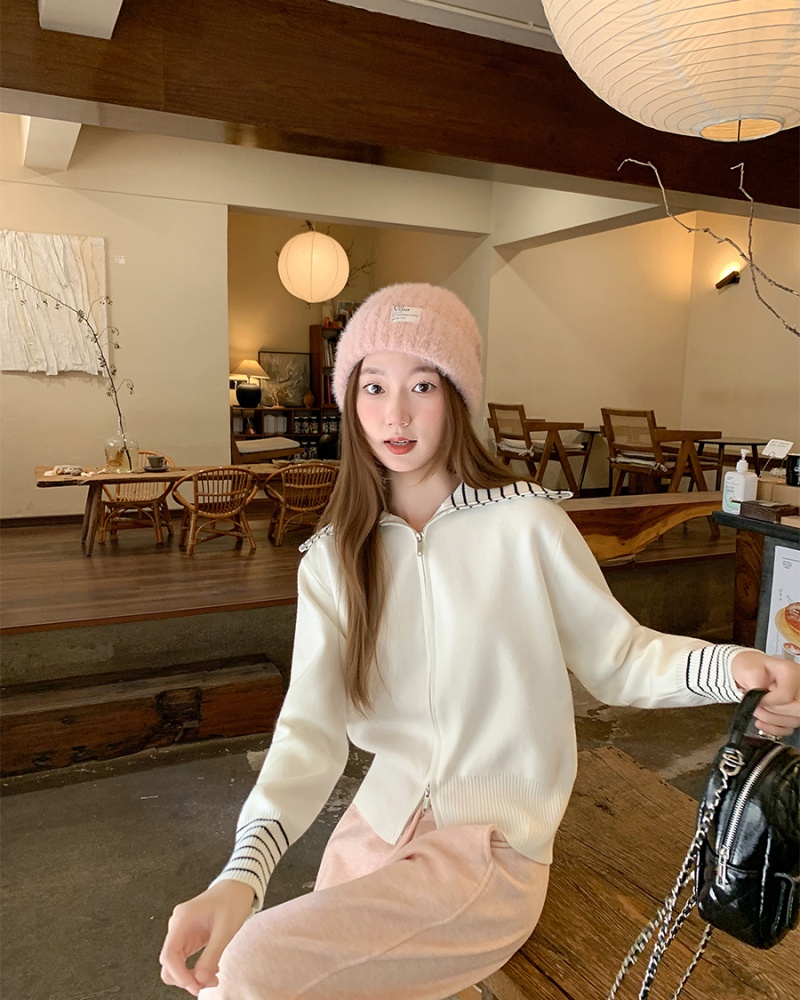 Unique slim tops double zip stripe cardigan for women