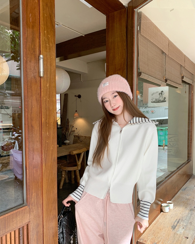 Unique slim tops double zip stripe cardigan for women