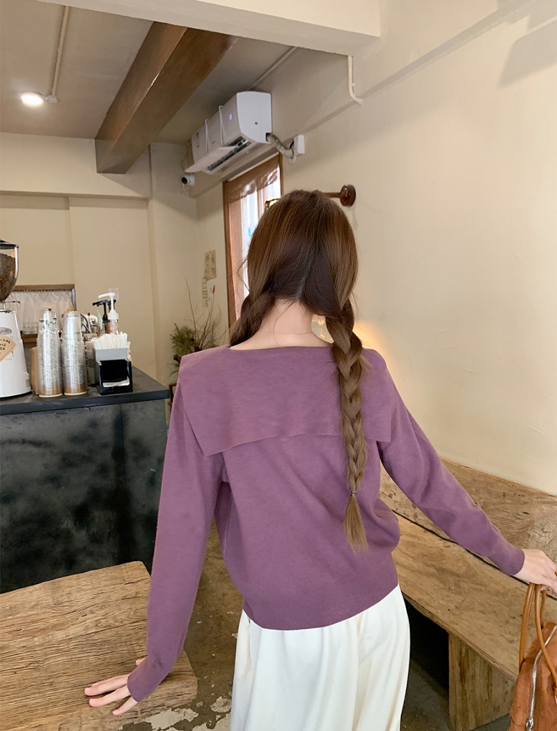 Knitted double zip cardigan navy collar coat for women