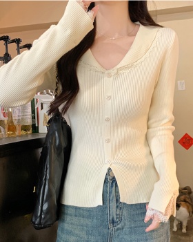 Long sleeve lace tops winter slim sweater for women