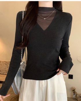 Half high collar slim T-shirt long sleeve sueding tops