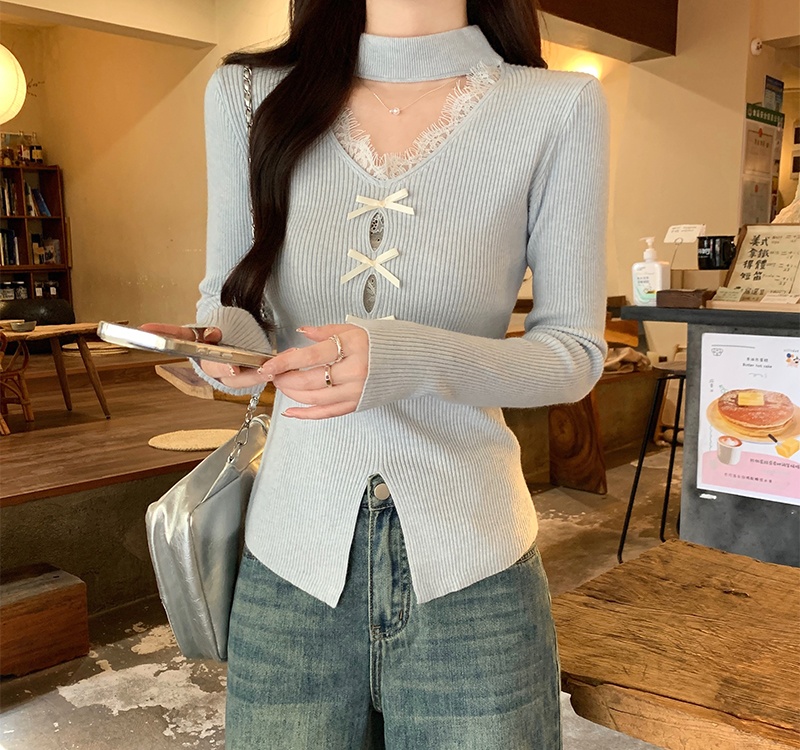 Slim splice tops winter sweater for women