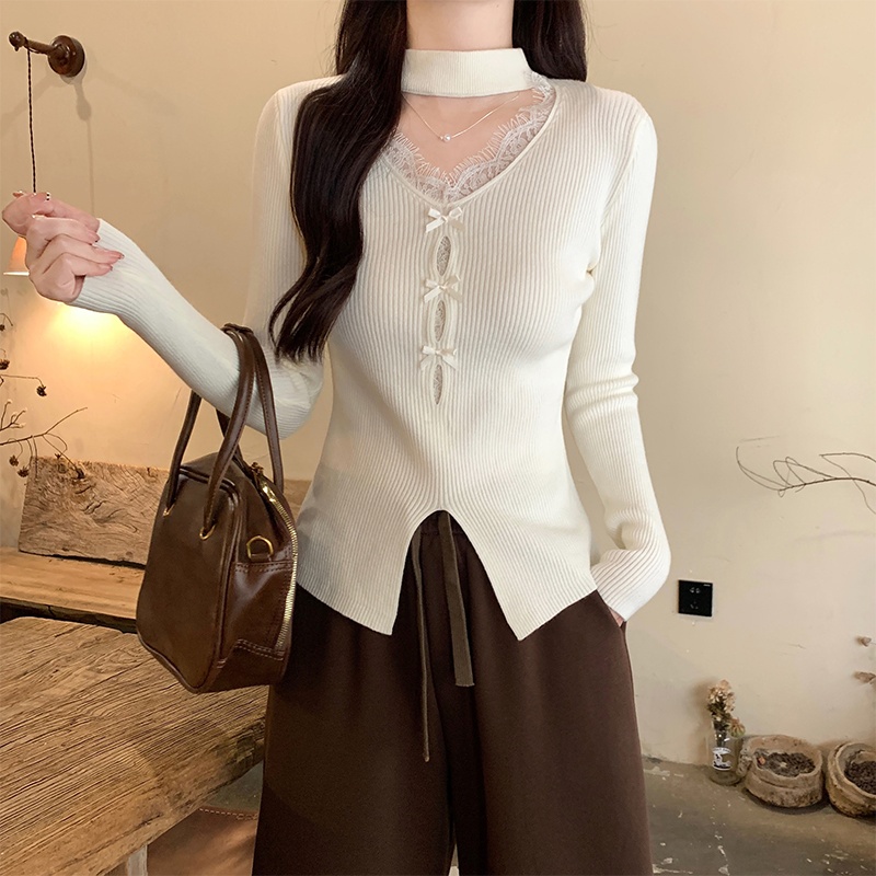 Slim splice tops winter sweater for women