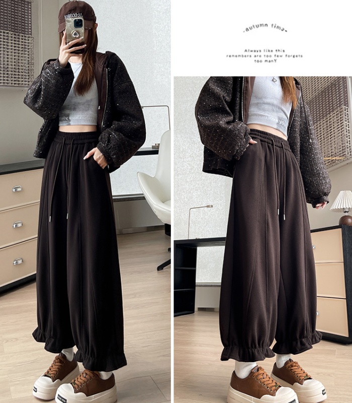 Wide leg wood ear bloomers cashmere pants for women