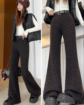 Plus velvet leopard pants winter slim flare pants