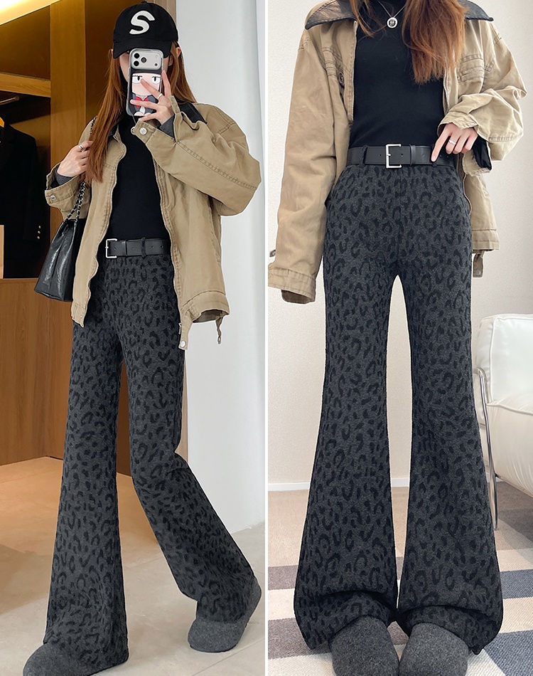 Plus velvet leopard pants winter slim flare pants