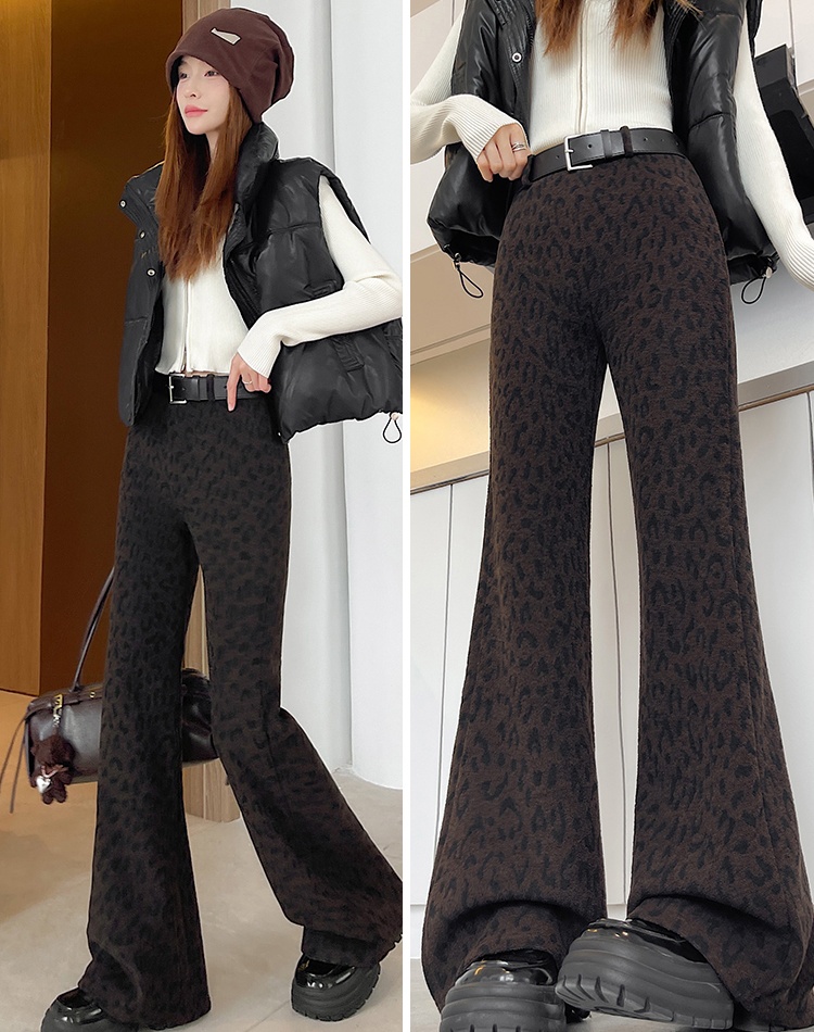 Plus velvet leopard pants winter slim flare pants