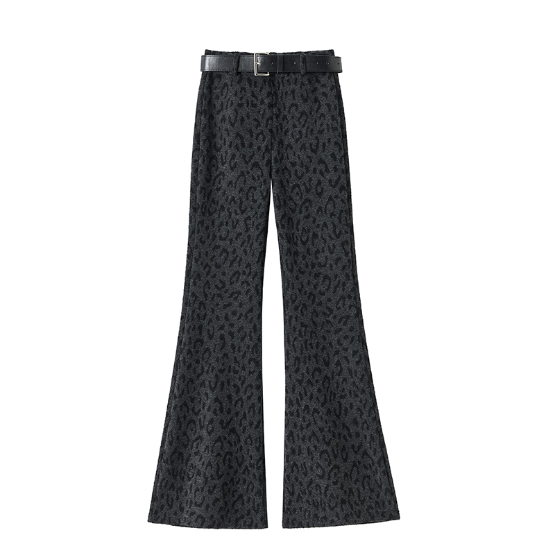 Plus velvet leopard pants winter slim flare pants