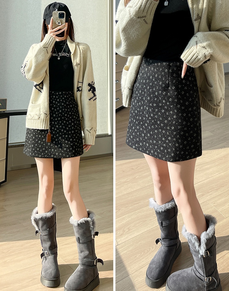 Drape thick short skirt floral A-line skirt for women