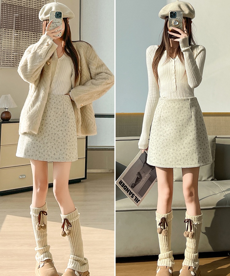 Drape thick short skirt floral A-line skirt for women