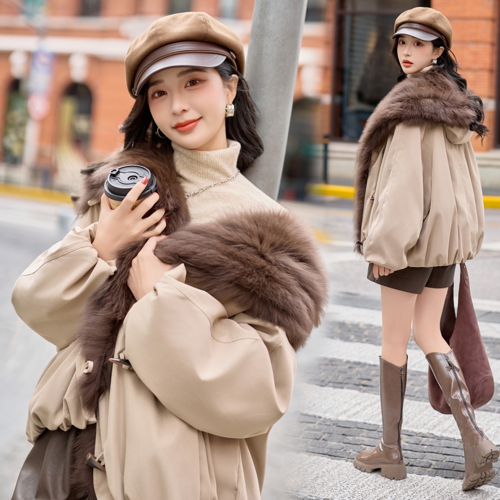 Korean style white down coat fox fur goose fur coat