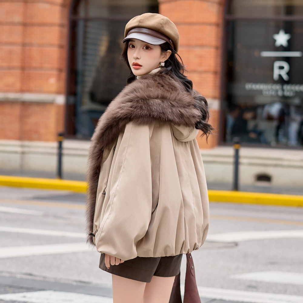 Korean style white down coat fox fur goose fur coat