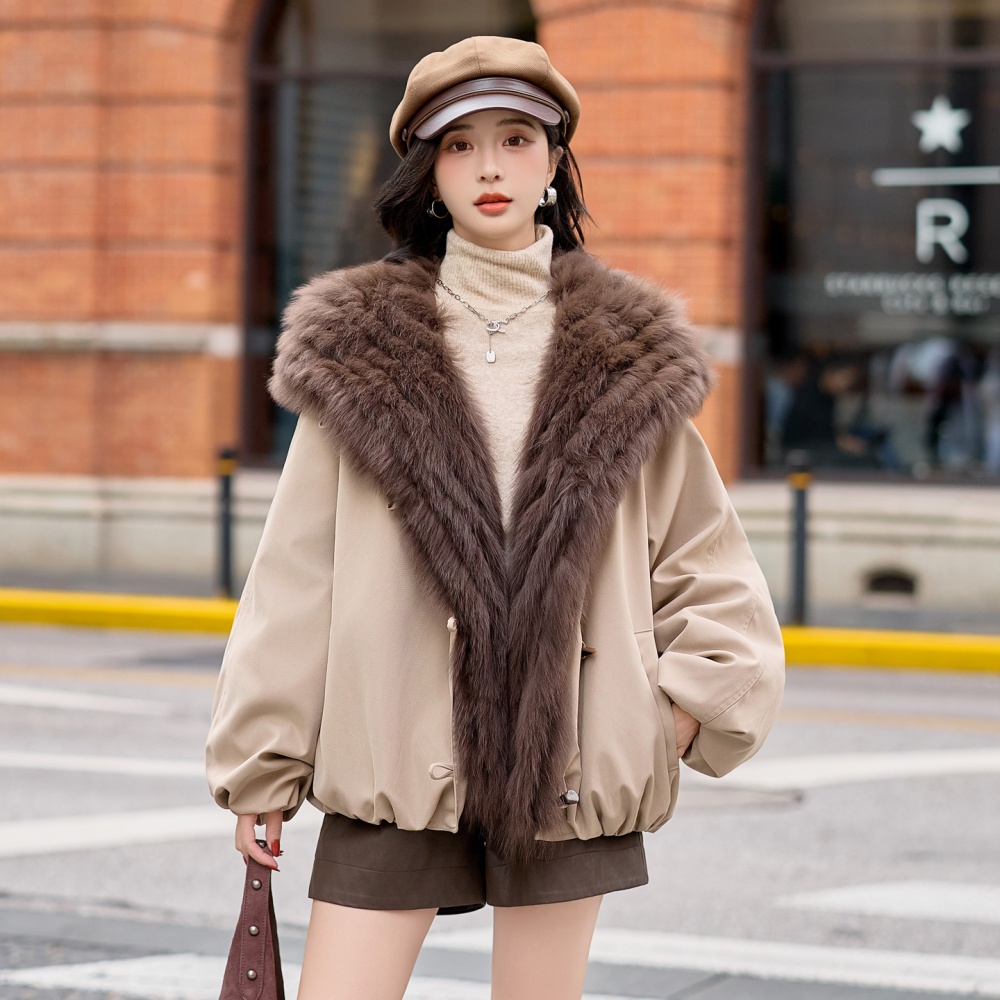 Korean style white down coat fox fur goose fur coat