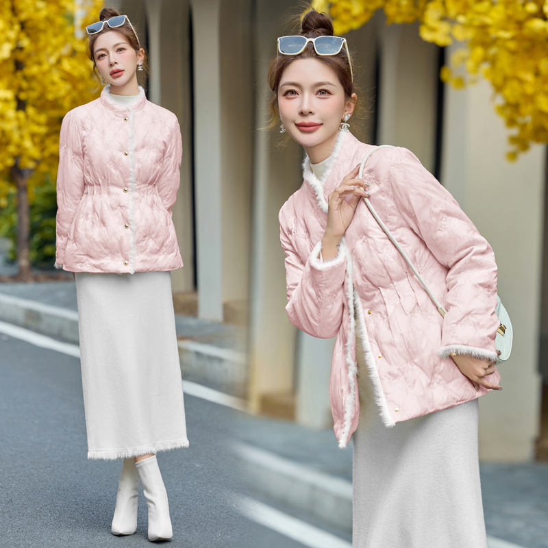 Pinched waist winter duck down embroidery down coat