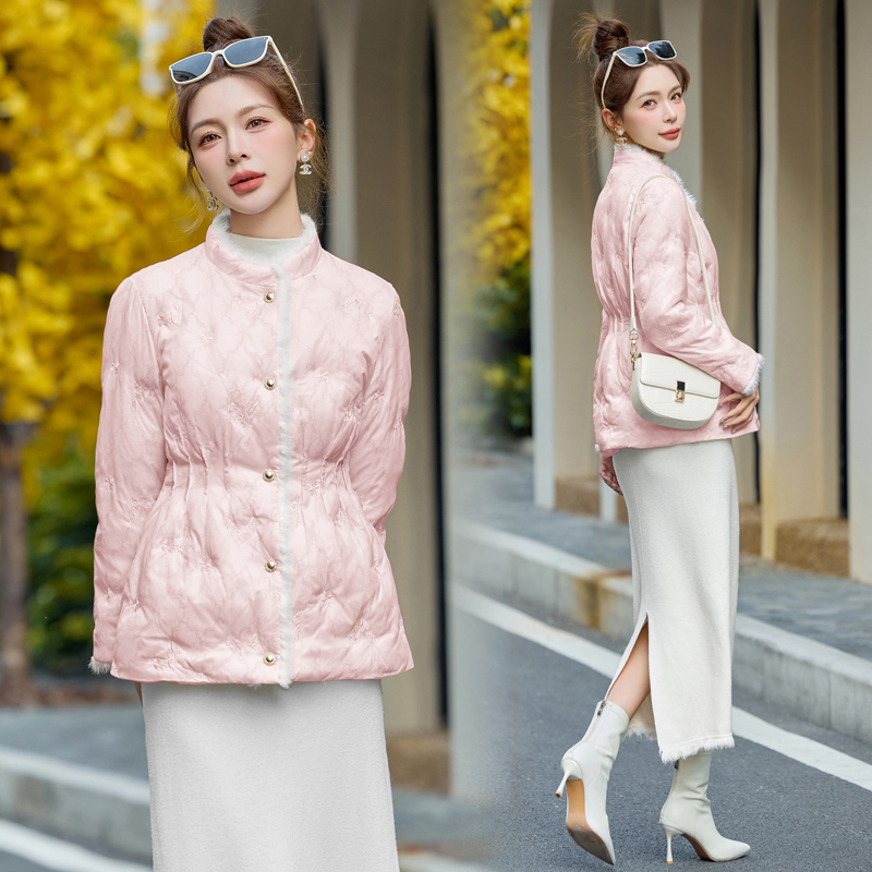 Pinched waist winter duck down embroidery down coat