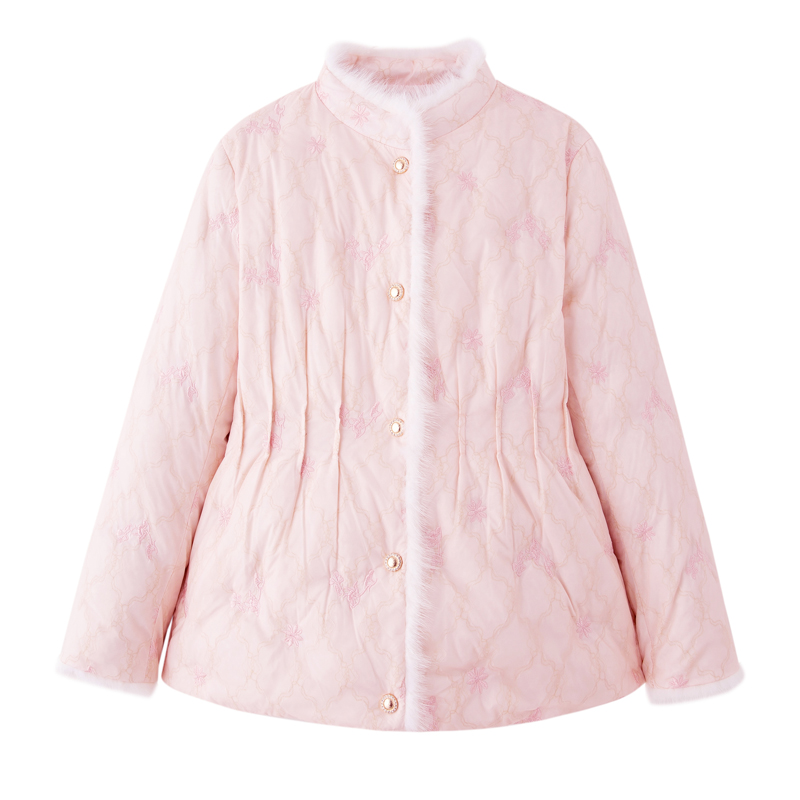 Pinched waist winter duck down embroidery down coat