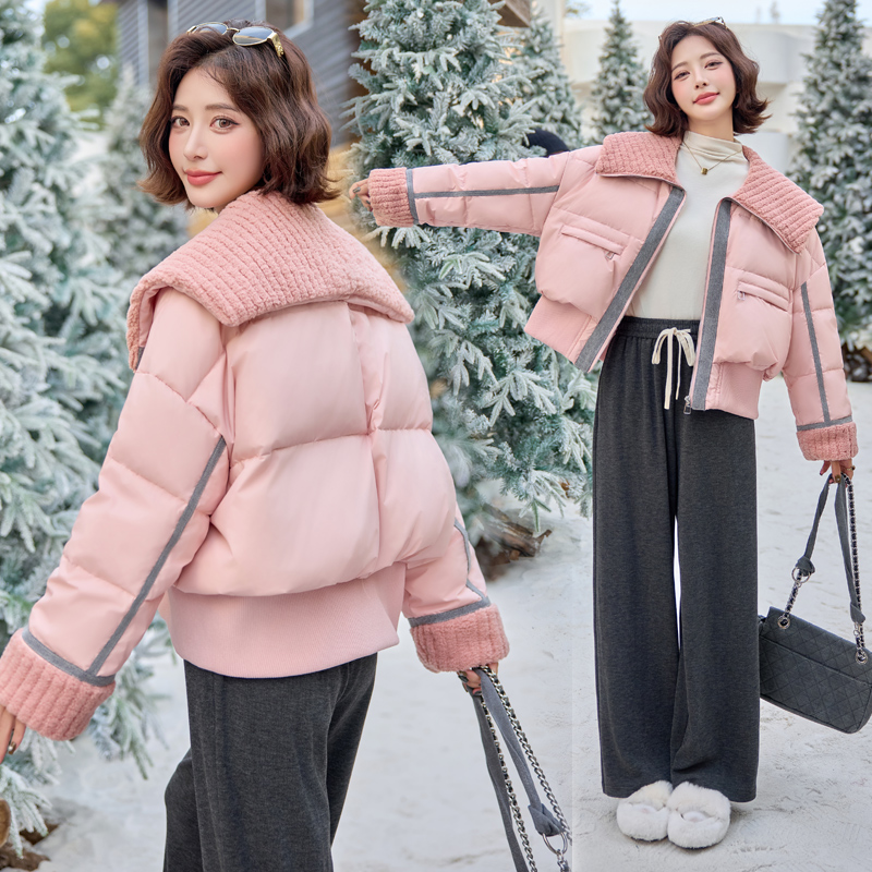 All-match winter lapel duck down splice denim down coat