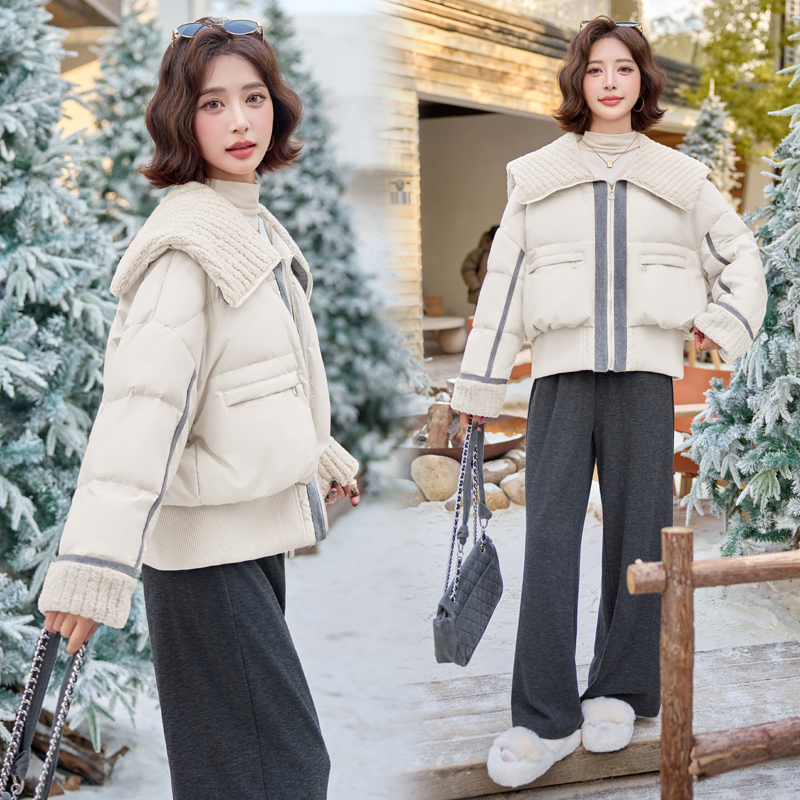 All-match winter lapel duck down splice denim down coat