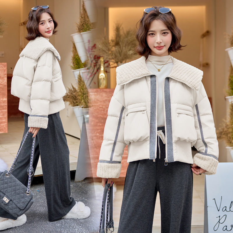 All-match winter lapel duck down splice denim down coat