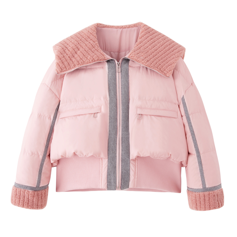 All-match winter lapel duck down splice denim down coat