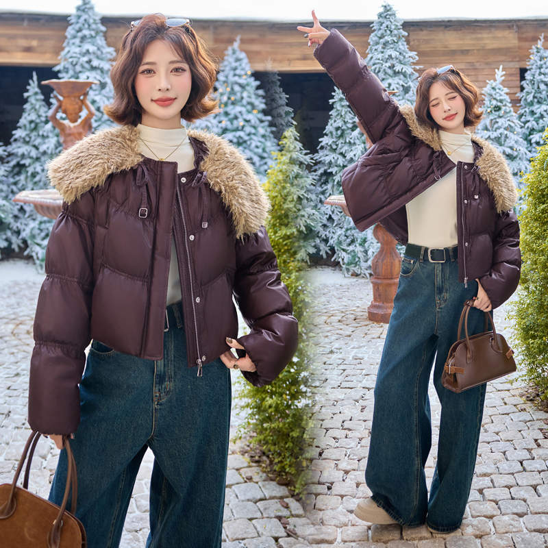 All-match duck down PU fur collar winter down coat