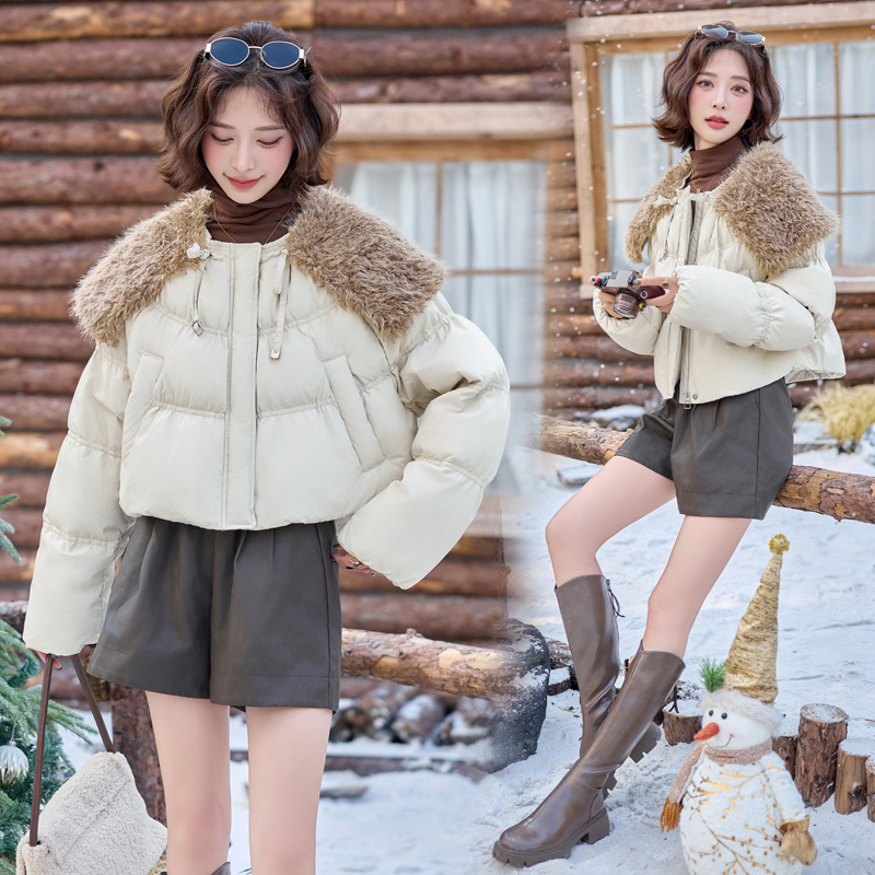 All-match duck down PU fur collar winter down coat