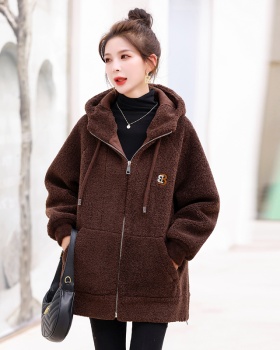 Round neck all-match tops hooded sweater for women