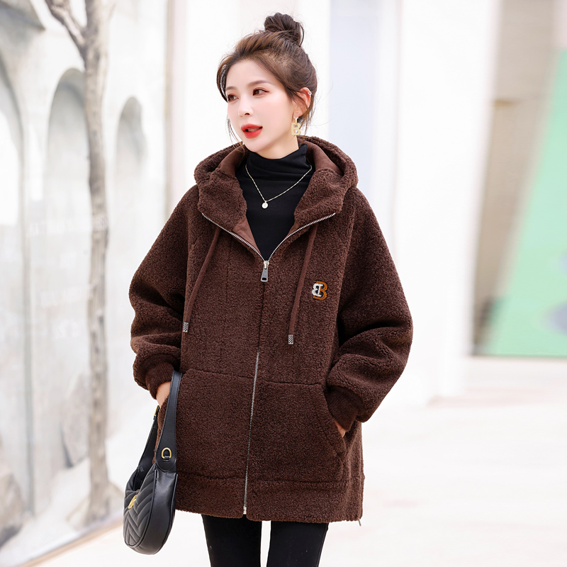 Round neck all-match tops hooded sweater for women