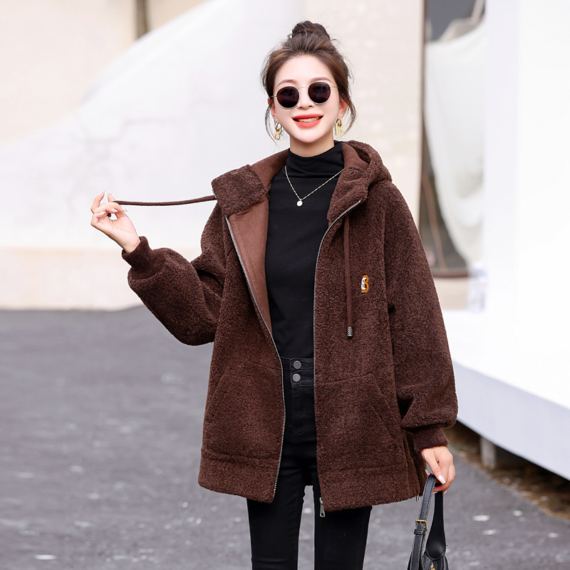 Round neck all-match tops hooded sweater for women