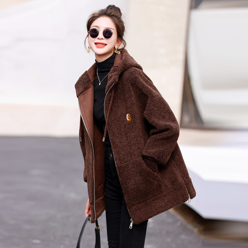 Round neck all-match tops hooded sweater for women