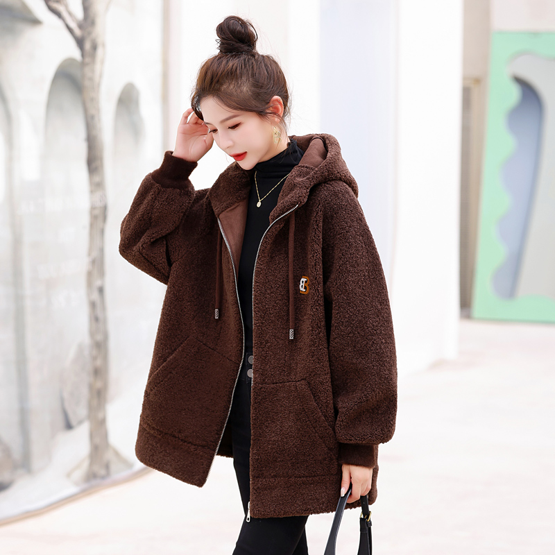 Round neck all-match tops hooded sweater for women