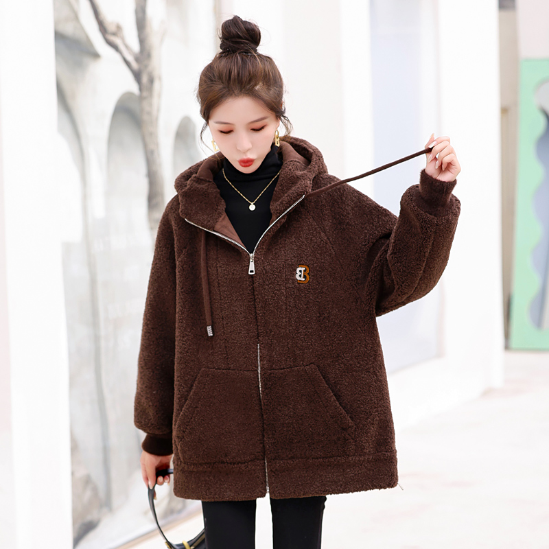 Round neck all-match tops hooded sweater for women