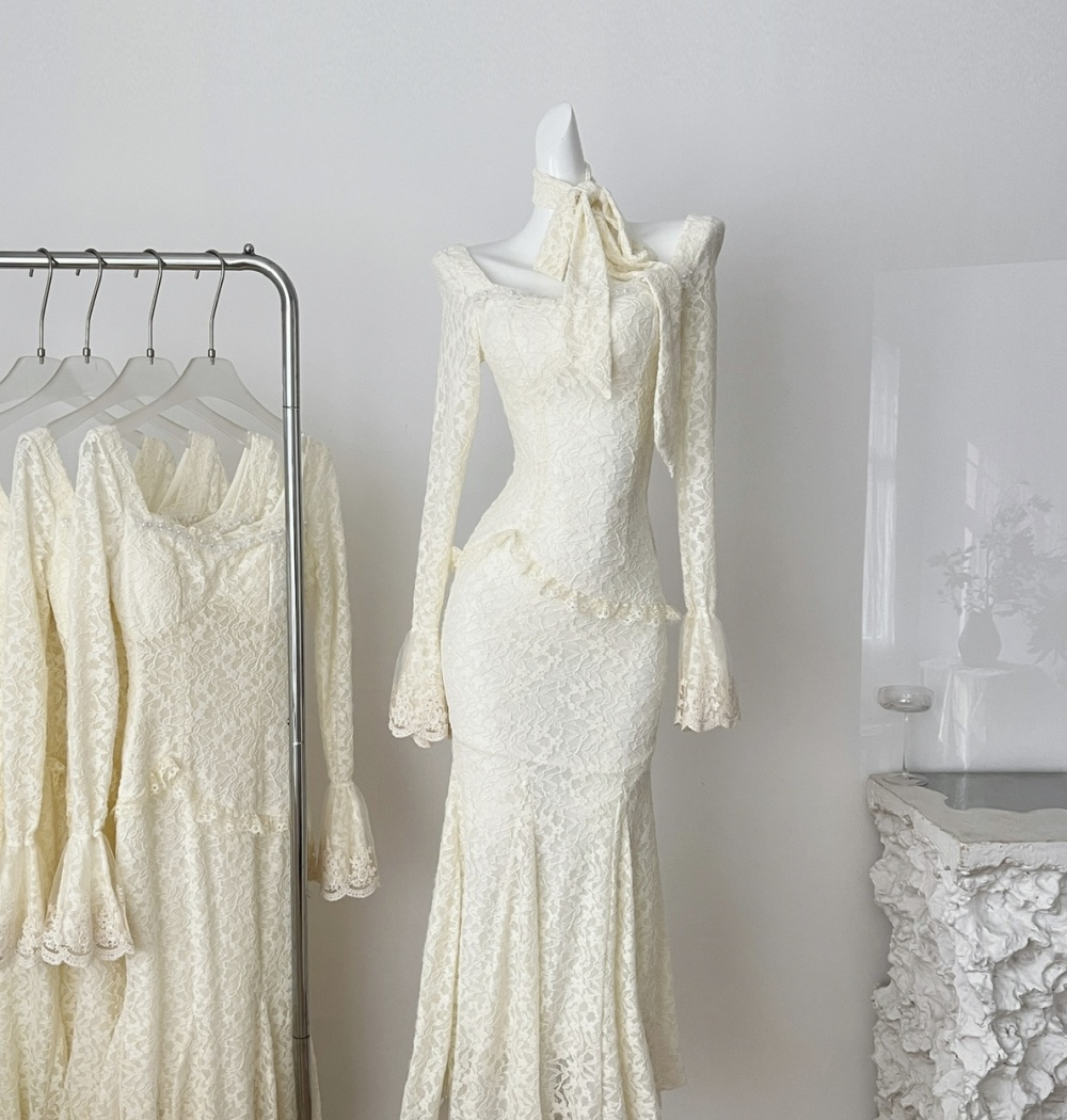 Trumpet sleeves France style package hip dress for women