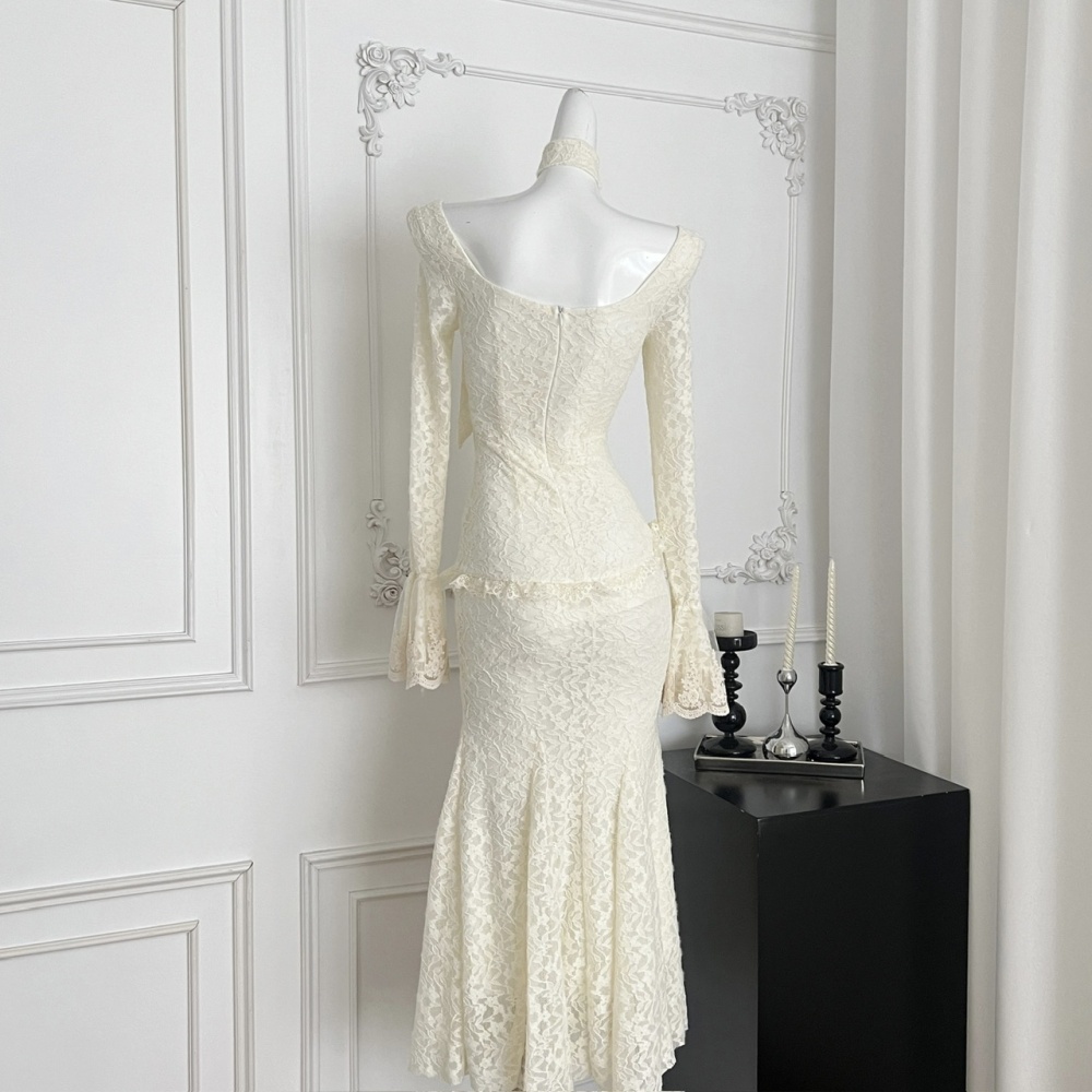 Trumpet sleeves France style package hip dress for women