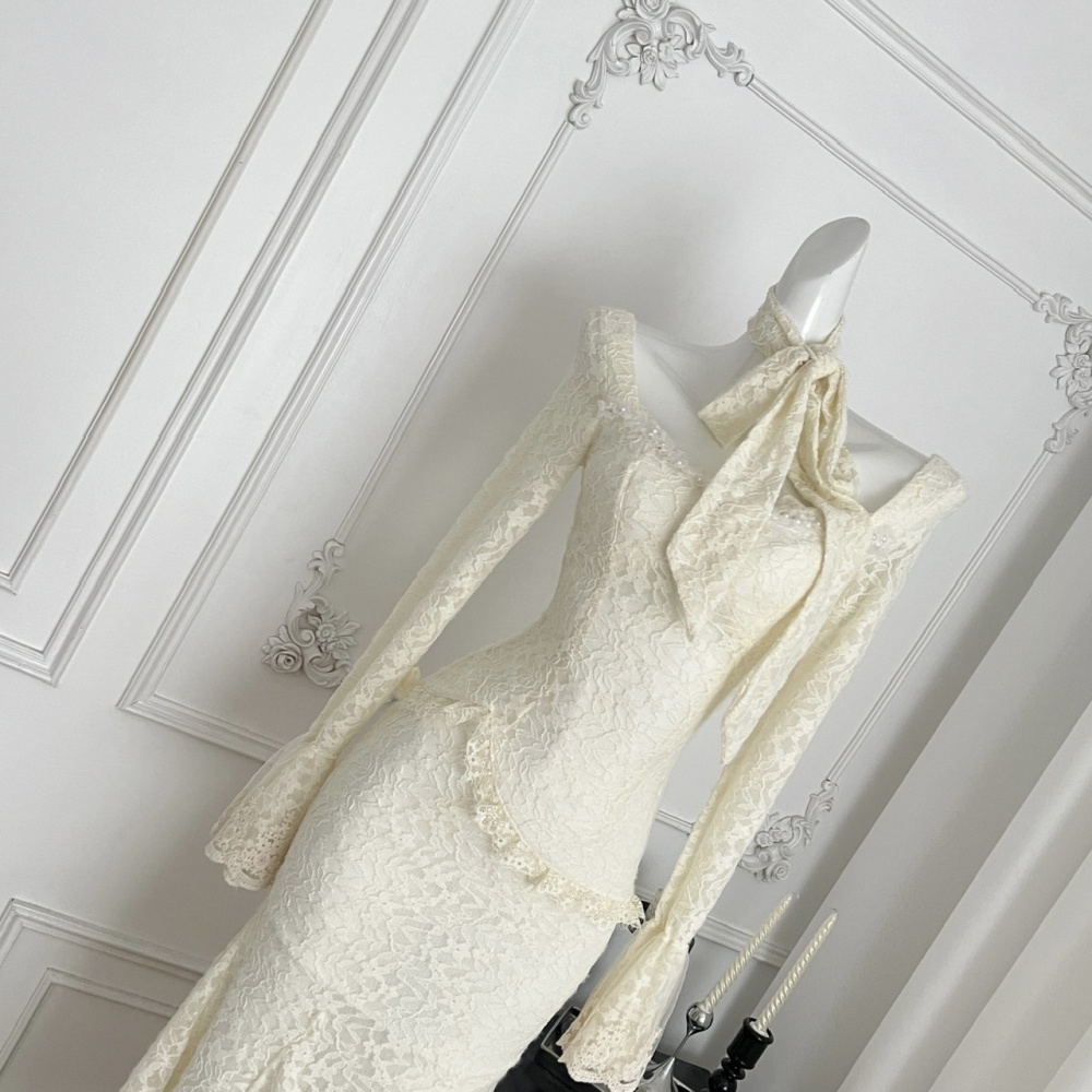 Trumpet sleeves France style package hip dress for women