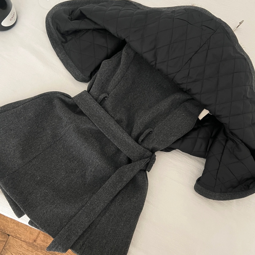 Fur collar dark-gray woolen coat winter coat for women