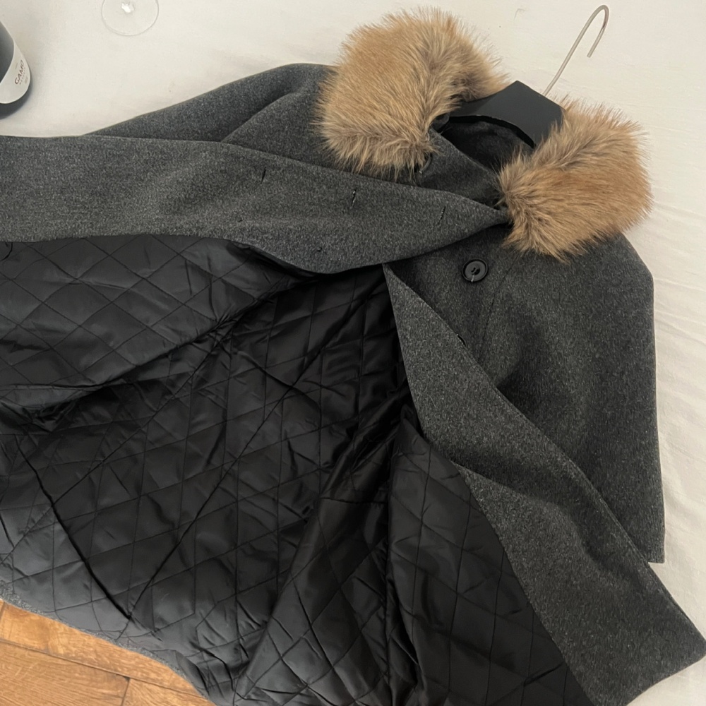 Fur collar dark-gray woolen coat winter coat for women