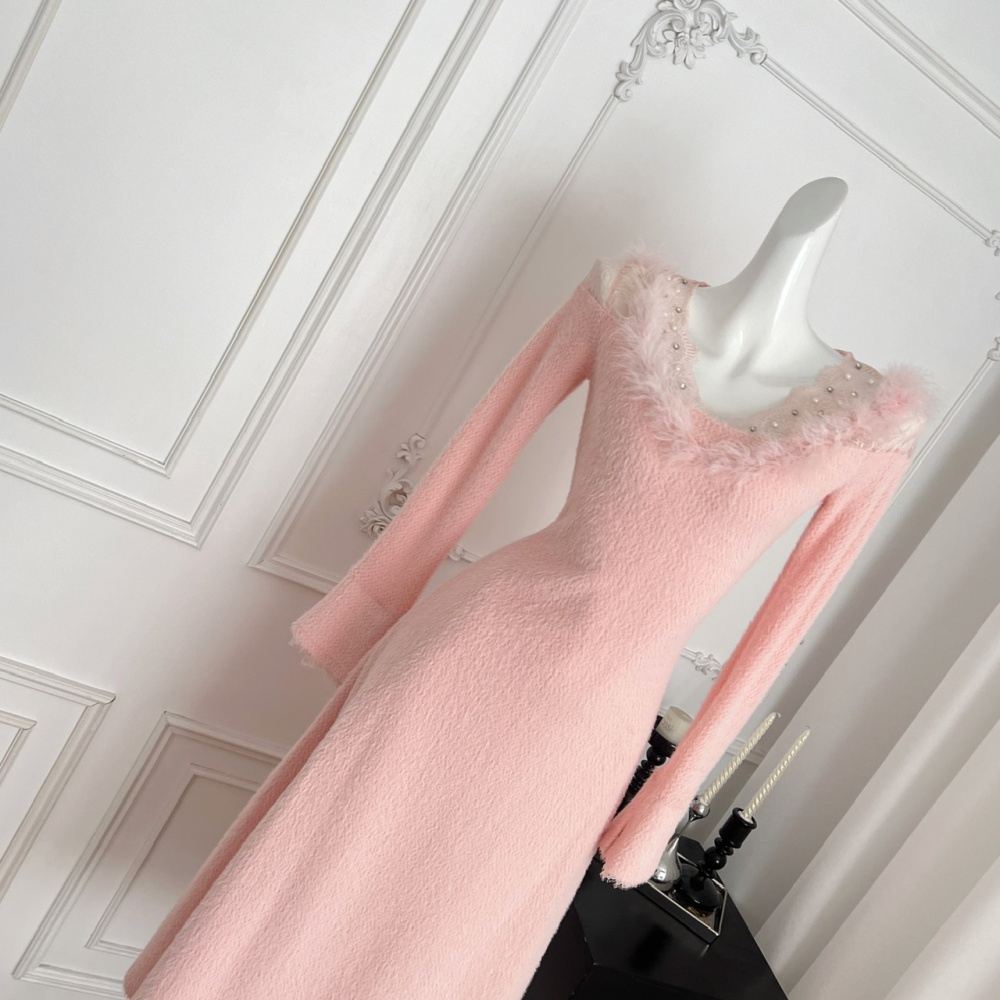 Fur collar France style spring tender dress
