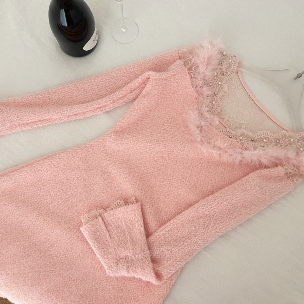 Fur collar France style spring tender dress