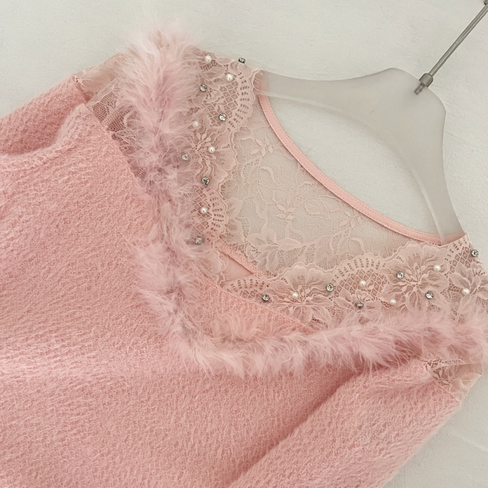 Fur collar France style spring tender dress