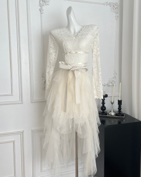 Tender gauze lace trailing chanelstyle dress 2pcs set