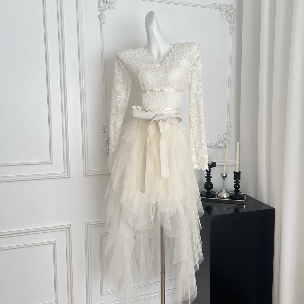 Tender gauze lace trailing chanelstyle dress 2pcs set