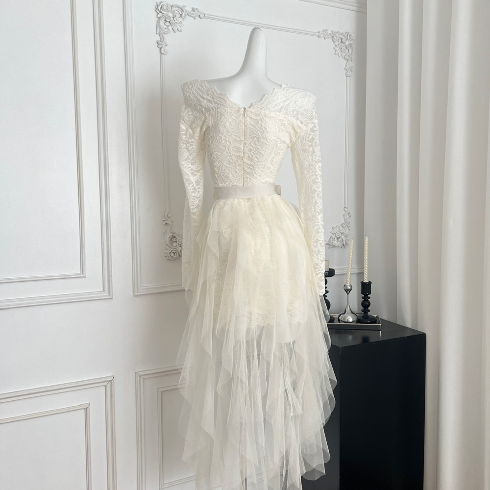 Tender gauze lace trailing chanelstyle dress 2pcs set