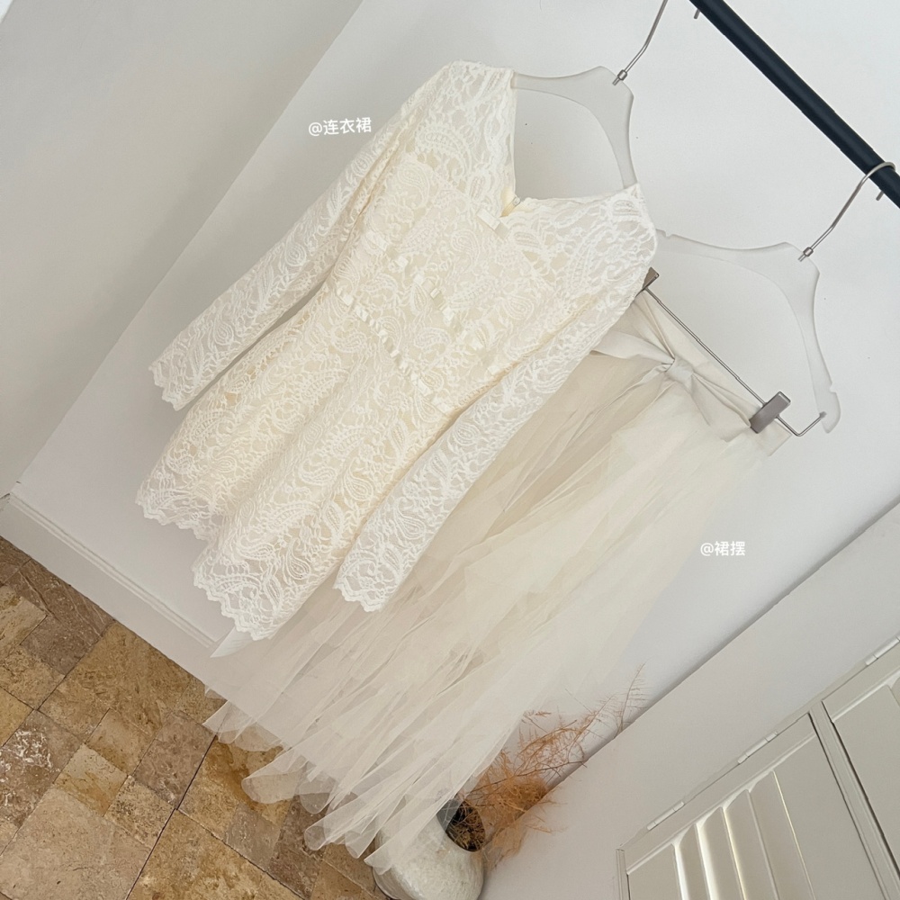 Tender gauze lace trailing chanelstyle dress 2pcs set