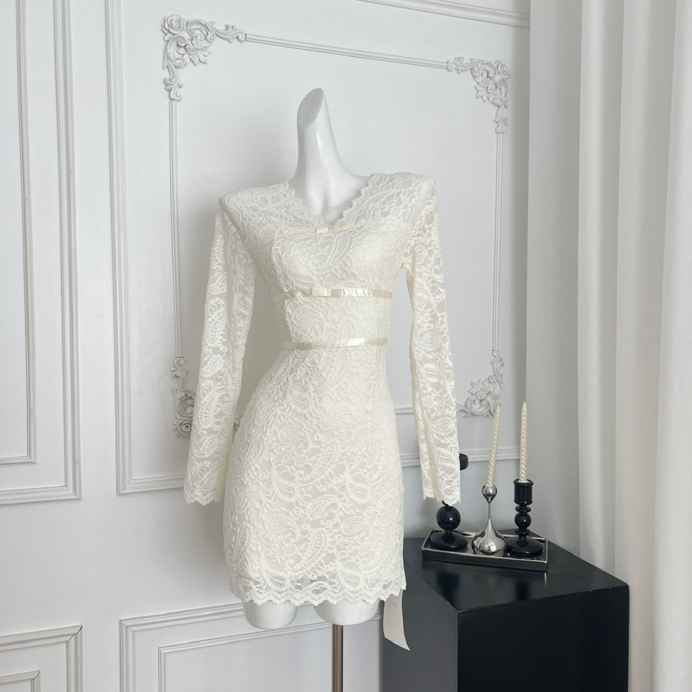 Tender gauze lace trailing chanelstyle dress 2pcs set