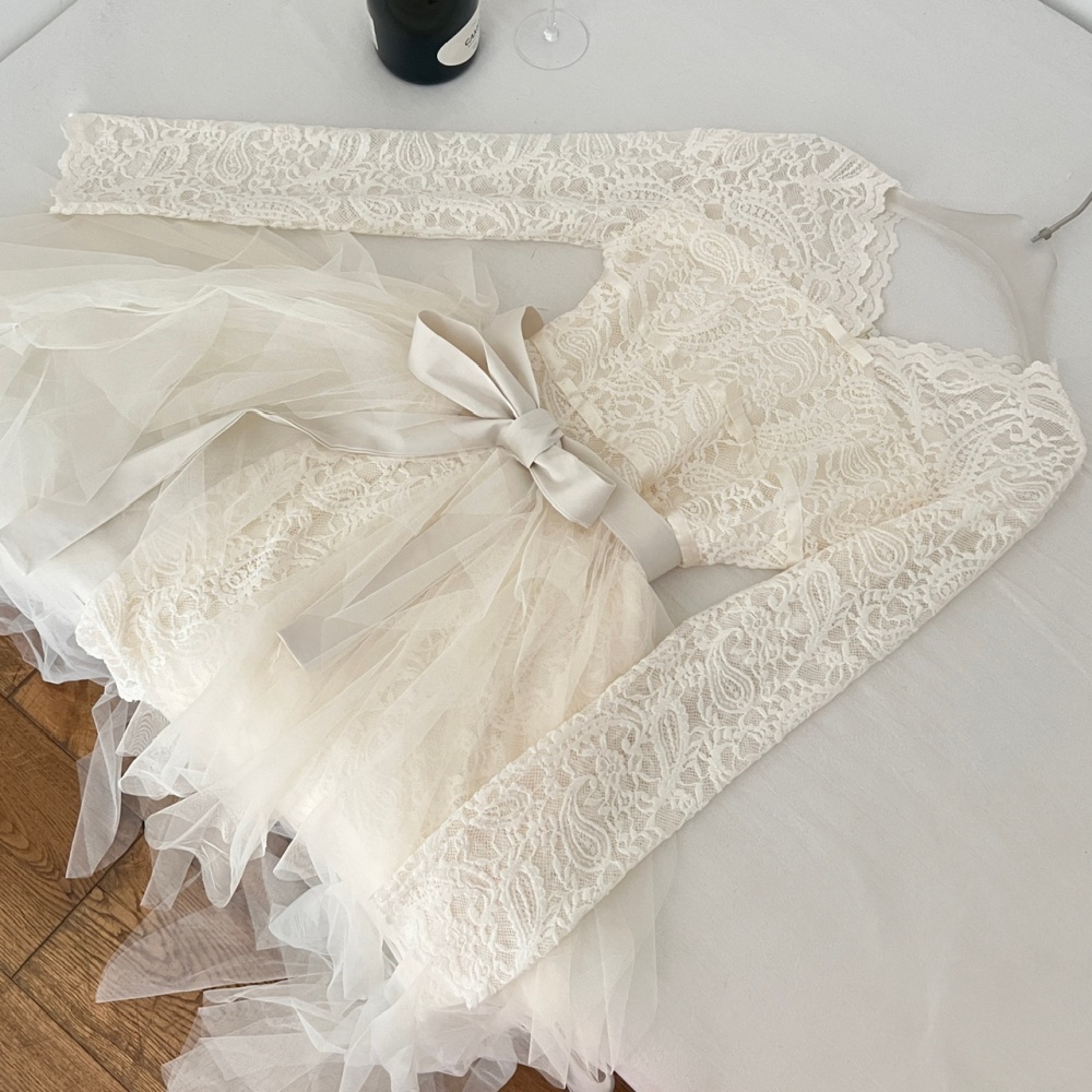 Tender gauze lace trailing chanelstyle dress 2pcs set