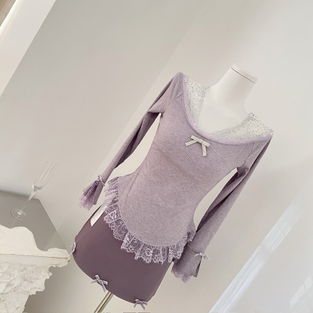 Enticement niche tops slim short skirt a set