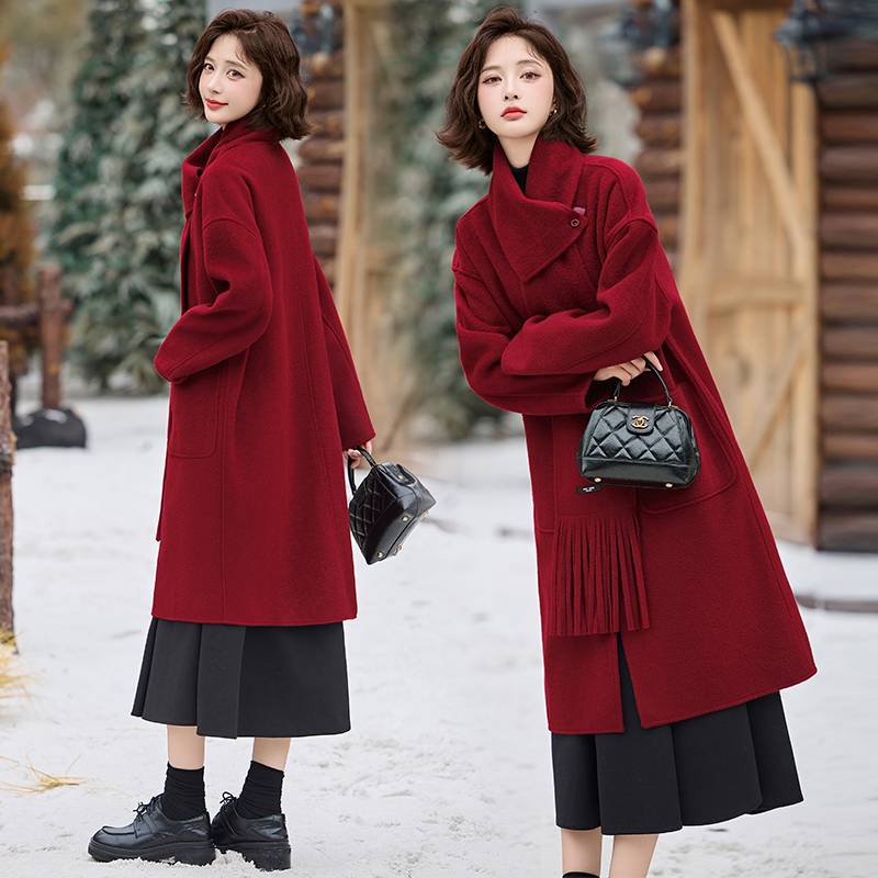 Long red scarves cashmere overcoat