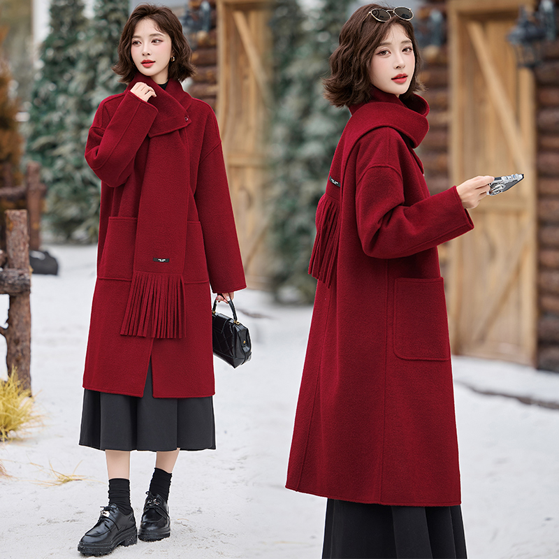 Long red scarves cashmere overcoat